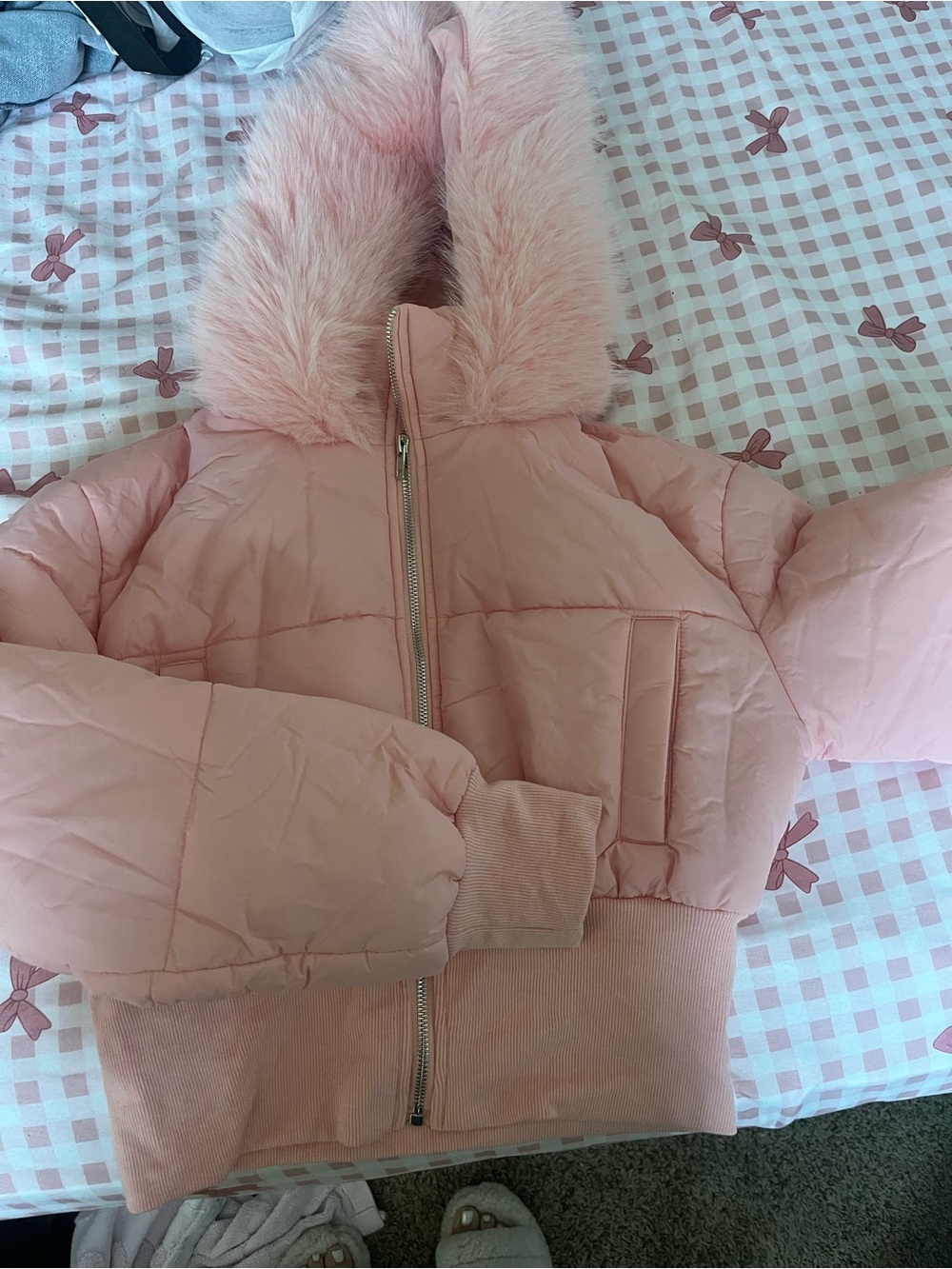SHEIN Blush Pink Quilted Jacket with Hood